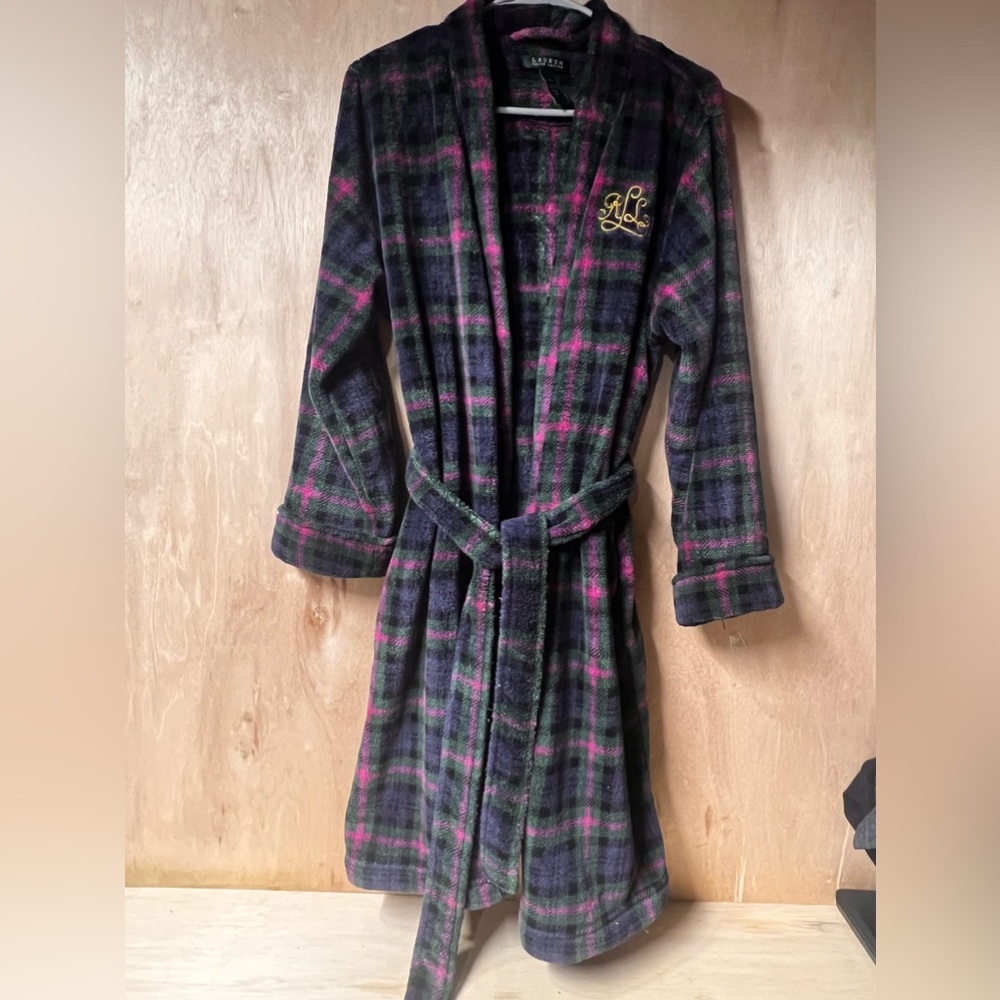 Lauren Ralph Lauren Lake House Plush Plaid Robe Size M